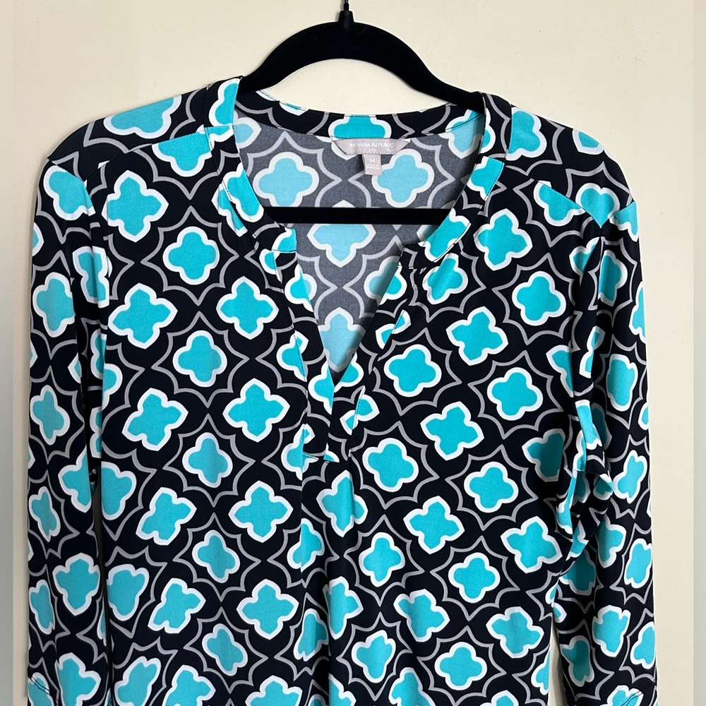 Banana Republic Teal and Black Dress, Size Medium